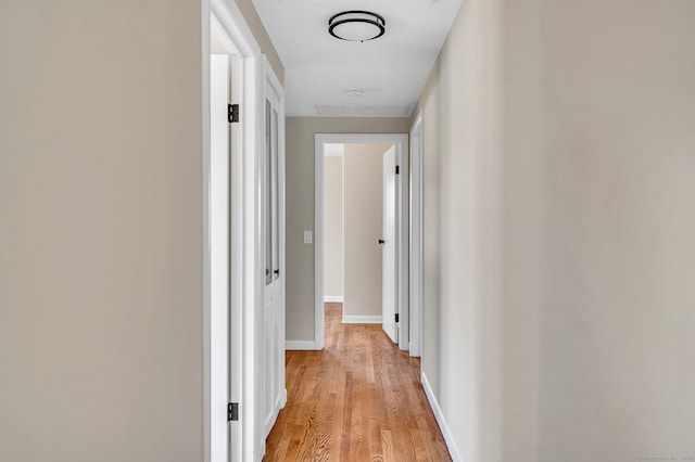 corridor with light wood-type flooring