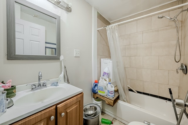 bathroom featuring shower / bath combo and vanity