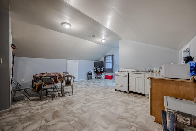 6 Grove Ct, Waterbury, CT 06710 - office with vaulted ceiling, a sink, and light marble finish flooring