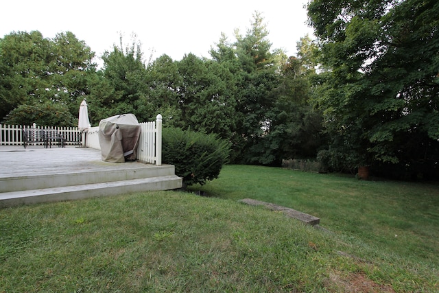 view of yard featuring a wooden deck