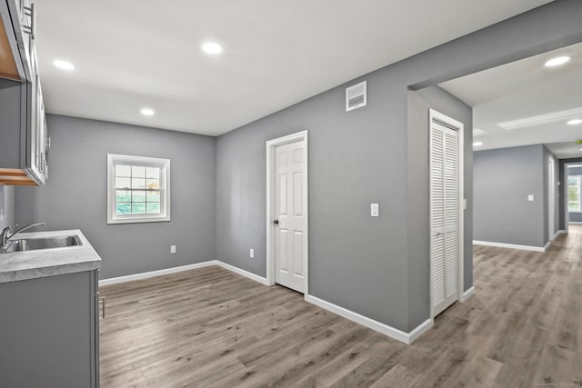 interior space with light hardwood / wood-style floors, a healthy amount of sunlight, and sink