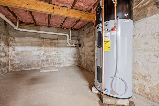 basement featuring heat pump water heater