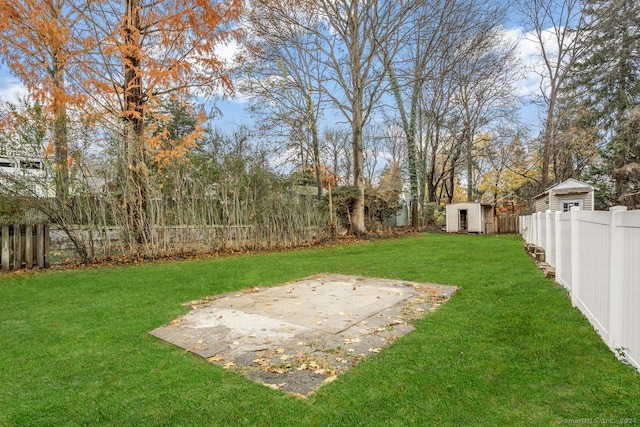 view of yard featuring a shed