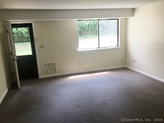 carpeted spare room featuring a textured ceiling