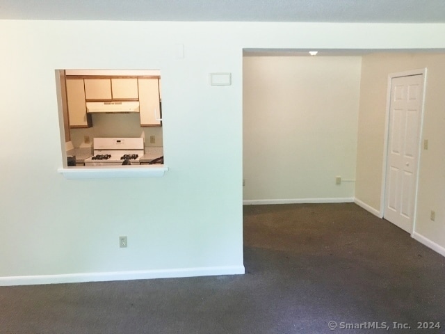 spare room featuring dark carpet