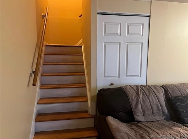 staircase featuring wood-type flooring