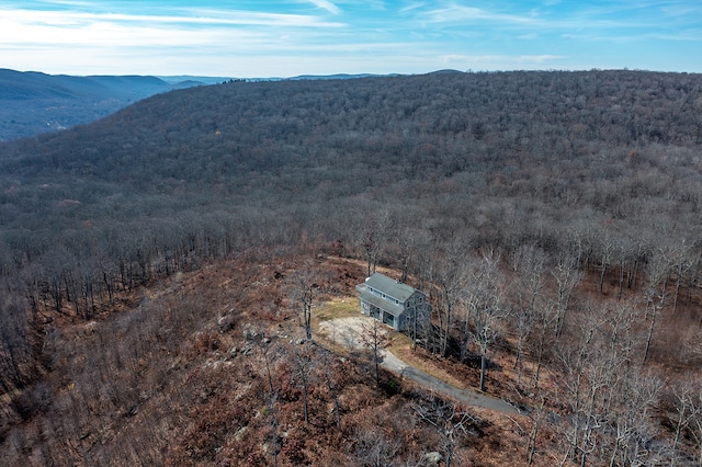 drone / aerial view featuring a mountain view