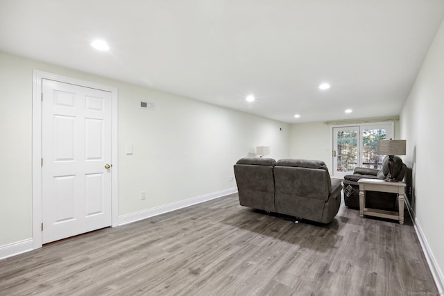 living room featuring light wood-type flooring