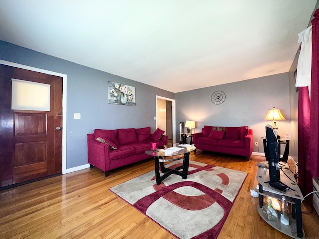 living room with light hardwood / wood-style flooring