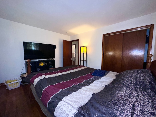 bedroom with hardwood / wood-style flooring and a closet