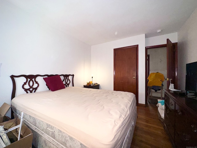 bedroom featuring dark hardwood / wood-style flooring and a closet