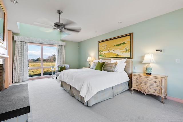 bedroom featuring carpet flooring and ceiling fan