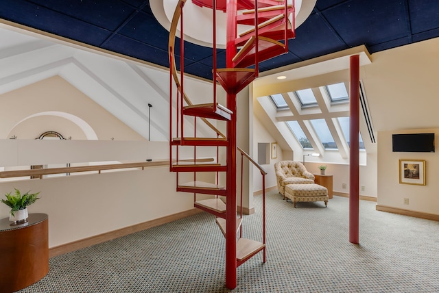 interior space featuring carpet flooring and lofted ceiling