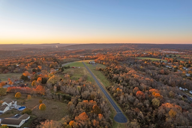 view of aerial view at dusk