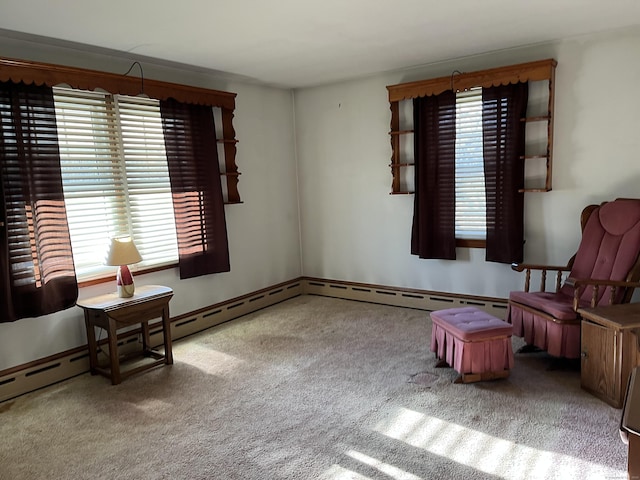 sitting room with plenty of natural light and carpet flooring