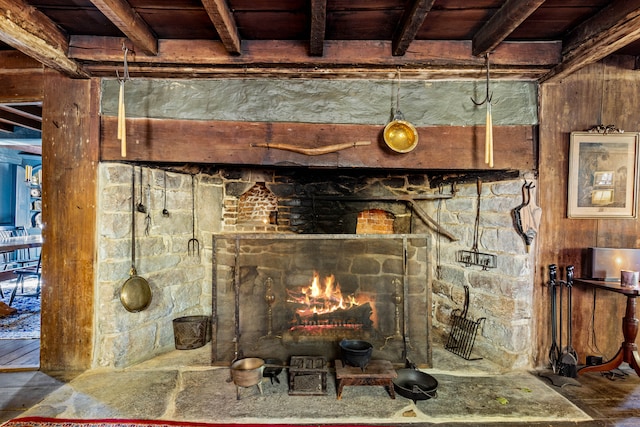 interior details with beamed ceiling and wooden ceiling