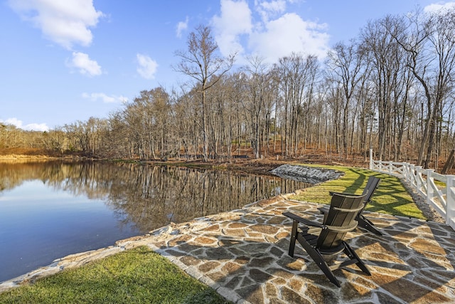 dock area featuring a water view