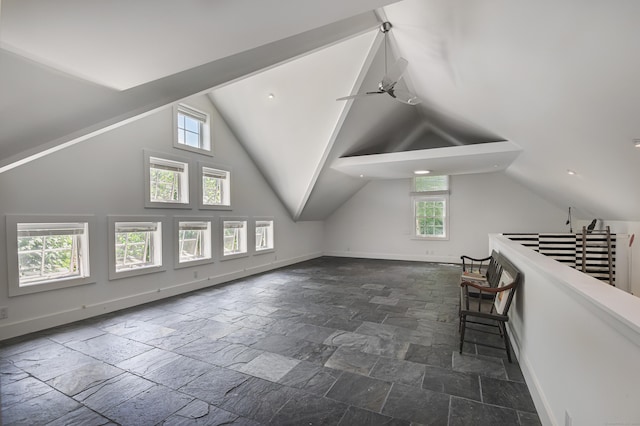 279 Black Rock Tpke, Redding, CT 06896 - bonus room featuring vaulted ceiling, stone tile floors, a ceiling fan, and recessed lighting