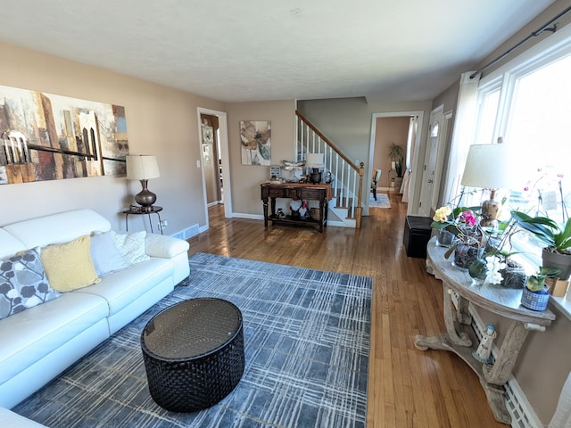 living room with wood-type flooring