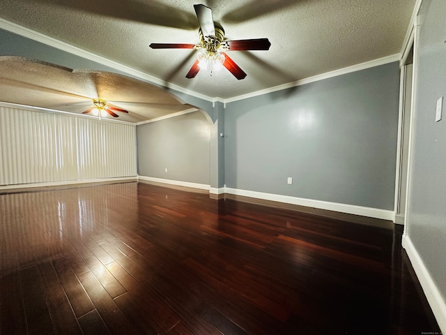 unfurnished room featuring a textured ceiling, hardwood / wood-style flooring, and crown molding