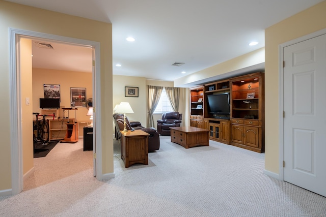 living room with light carpet