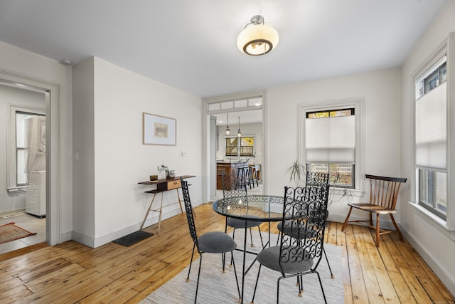 dining room with a healthy amount of sunlight and light hardwood / wood-style flooring