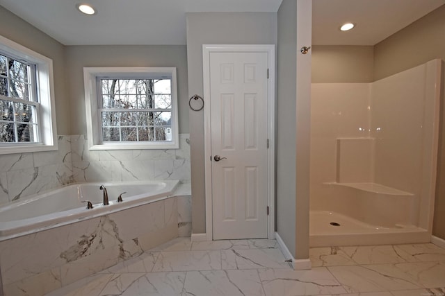 bathroom with independent shower and bath