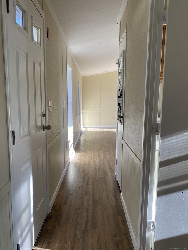 108-16 Clark Rd, Naugatuck, CT 06770 - hallway with a decorative wall, dark wood-style flooring, a heating unit, and crown molding