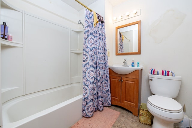 full bathroom with vanity, toilet, and shower / tub combo