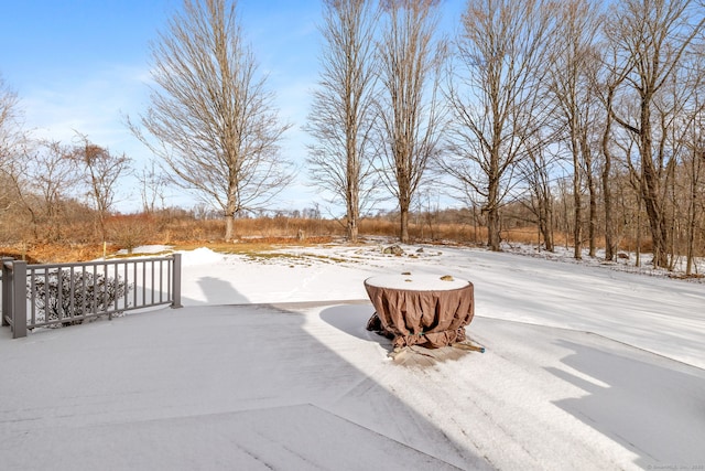 view of snow covered patio