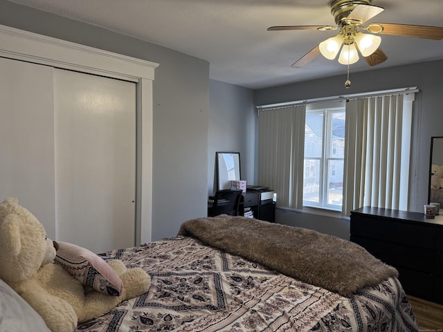 bedroom with a closet and ceiling fan