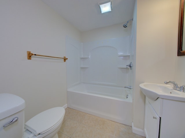 full bathroom featuring shower / tub combination, tile patterned flooring, vanity, and toilet