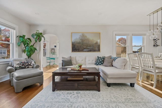 living room with hardwood / wood-style flooring