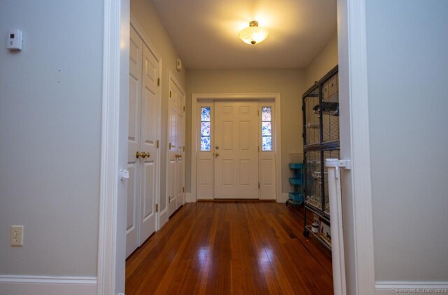 foyer entrance with dark hardwood / wood-style flooring