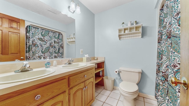 bathroom featuring toilet, vanity, and tile patterned floors