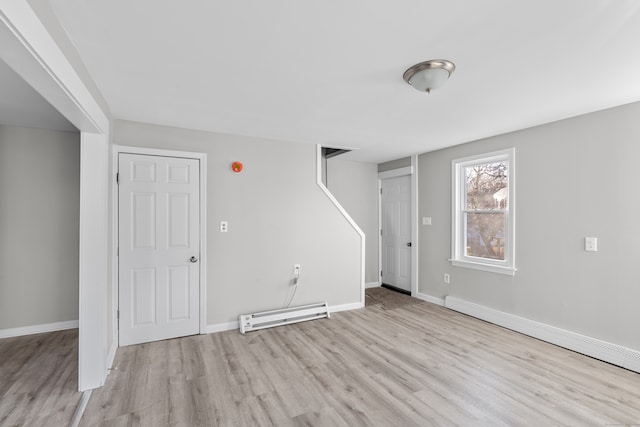 interior space featuring light hardwood / wood-style flooring and a baseboard heating unit