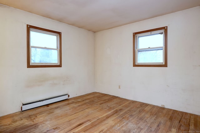 spare room with light hardwood / wood-style floors and a baseboard radiator