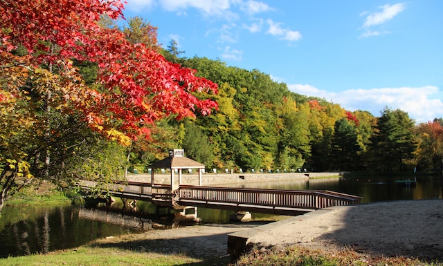 view of community with a gazebo and a water view