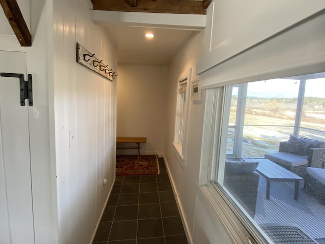 140 Lime Rock Rd, Salisbury, CT 06039 - hall featuring dark tile patterned flooring, baseboards, and recessed lighting