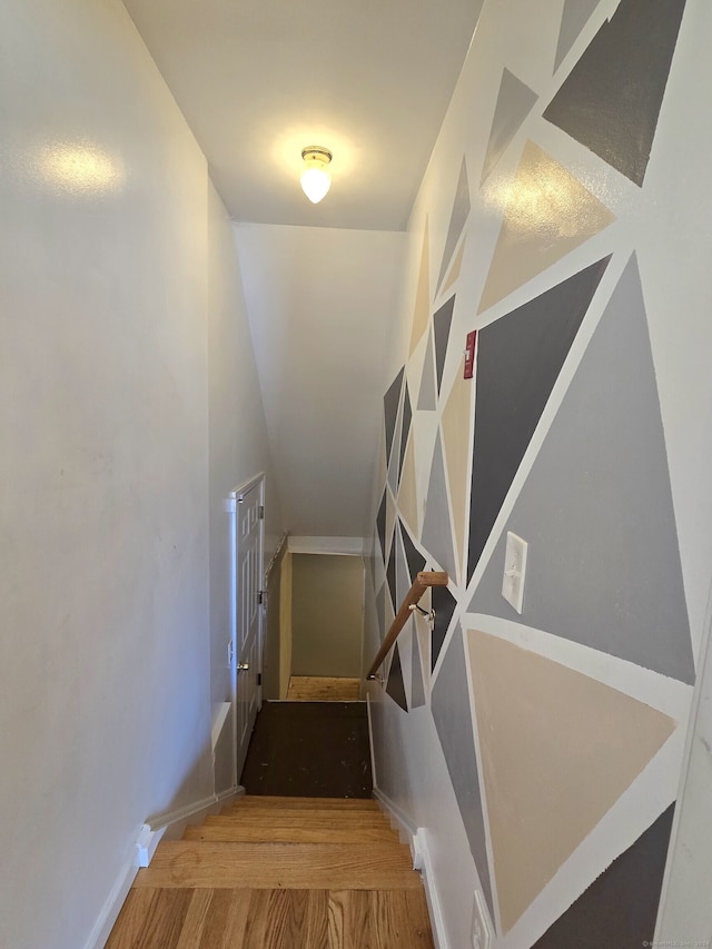 stairs with wood-type flooring