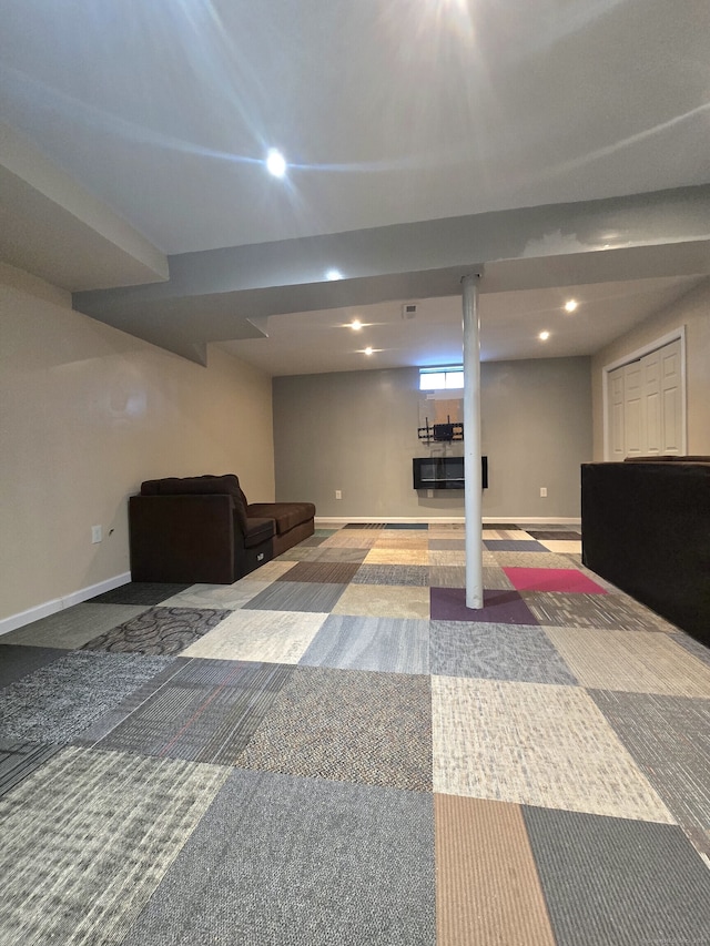 basement with carpet