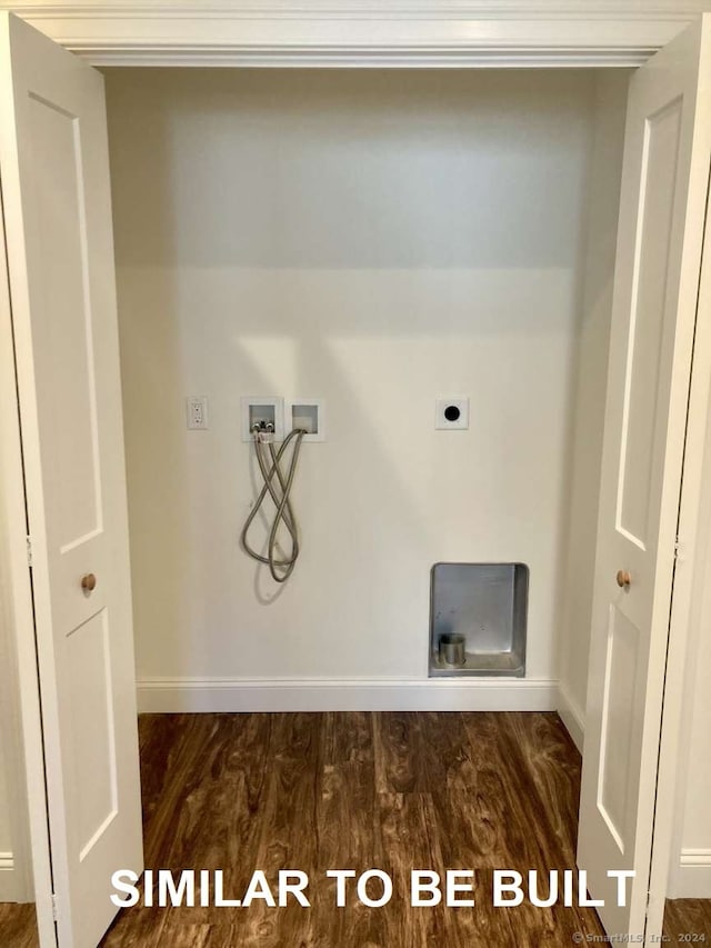 washroom with electric dryer hookup, hookup for a washing machine, and dark wood-type flooring