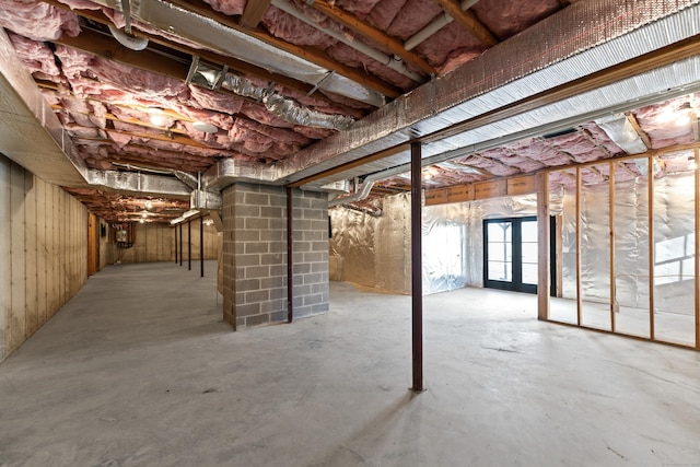 basement featuring french doors