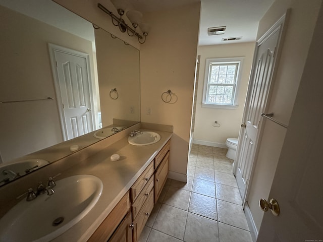 bathroom with tile patterned flooring, vanity, and toilet