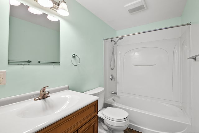 full bathroom with vanity, tub / shower combination, and toilet