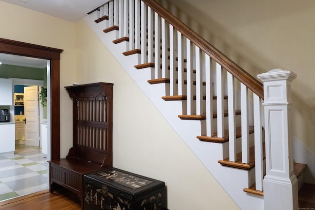 stairway featuring wood-type flooring