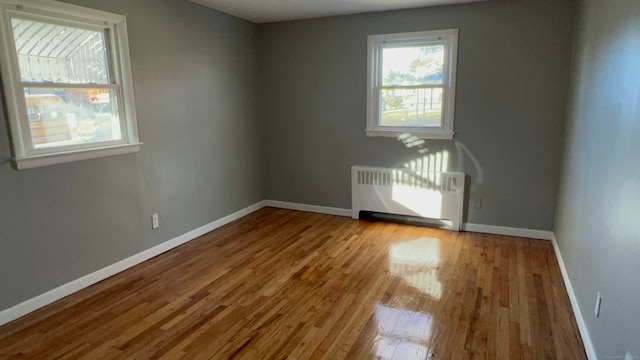 spare room with radiator and light hardwood / wood-style flooring