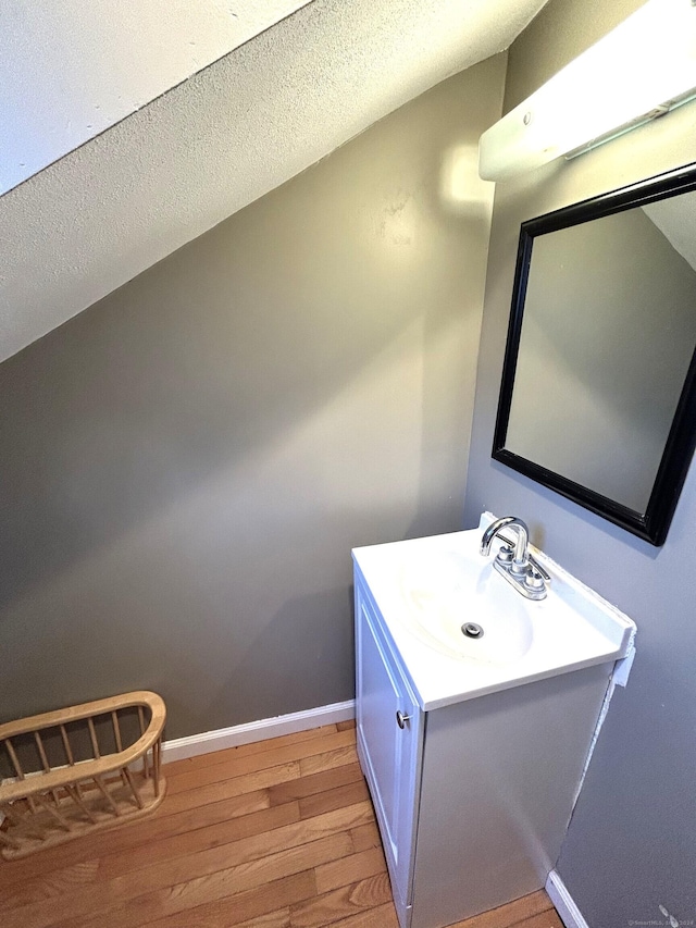 bathroom with vanity and wood-type flooring