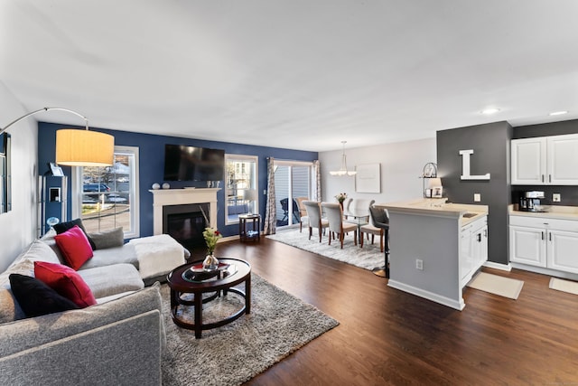 living room with dark wood-type flooring