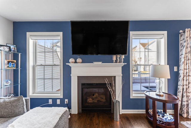 living room featuring dark hardwood / wood-style floors